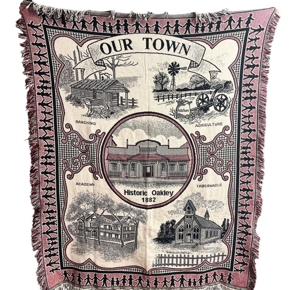 Historic Oakley 1882 Our Town Tapestry Throw Blanket Americana‎ Pioneer Idaho